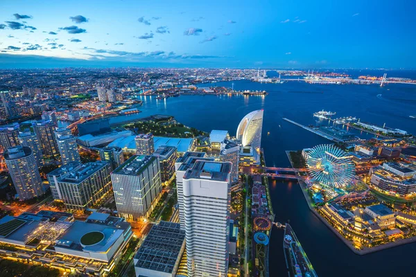 Japonya Gece Yokohama Liman Havadan Görünümü — Stok fotoğraf