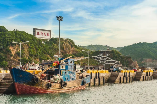 Fuao Harbor Ilha Nangan Matsu Taiwan Tradução Texto Chinês Fazer — Fotografia de Stock