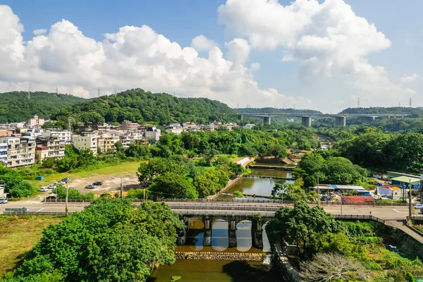 Aerial view of Dong An old bridge located in Guanxi Township, Hsinchu County, Taiwan