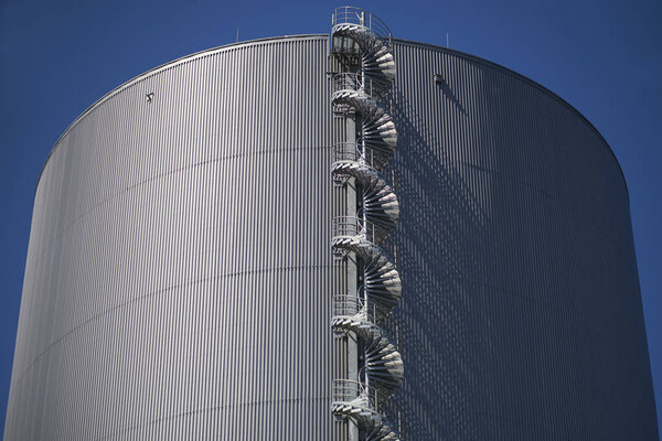 Spiral staircase from a heat storage in a cogeneration plant - detailed view