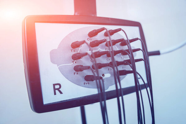 Encephalogram equipment with electrodes in hospital, Electroencephalogram (EEG)