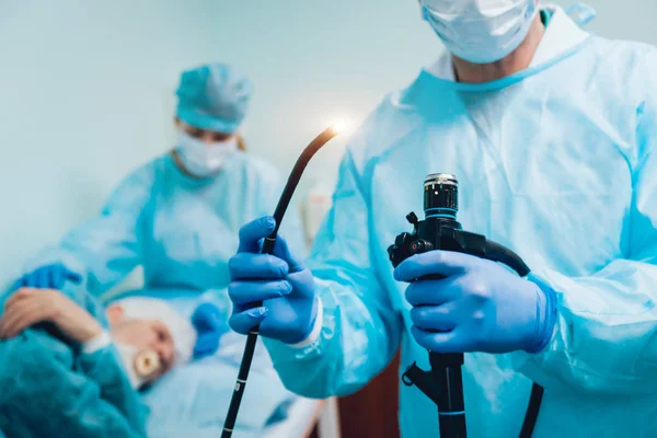 Endoskopi Hastanede Doktor Holding Endoskop Gastroskopi Önce Tıbbi Muayene — Stok fotoğraf