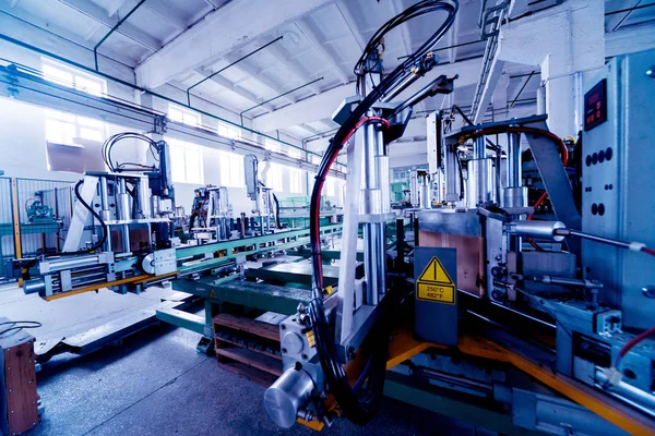 Fábrica Para Producción Ventanas Puertas Aluminio Pvc Detalles Equipo Industrial —  Fotos de Stock