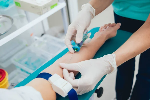 Nurse Taking Little Child Blood Sample Medical Equipment Blood Test — Stock Photo, Image