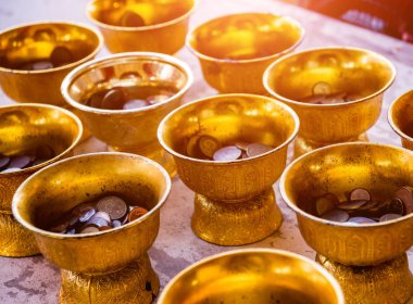 Sembolleri Budizm. Güneydoğu Asya. Ayrıntılar Tayland Budist tapınağı. Arka planlar