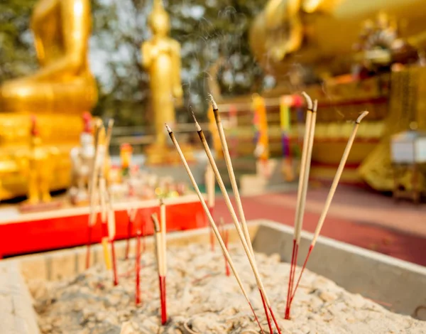 Symbols Buddhism Burning Incense Sticks South Eastern Asia Details Buddhist — Stock Photo, Image
