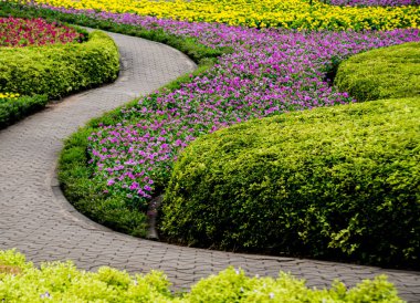Tropikal Bahçe lüks manzara tasarımı. Güzel bir tropik bahçe manzarası.