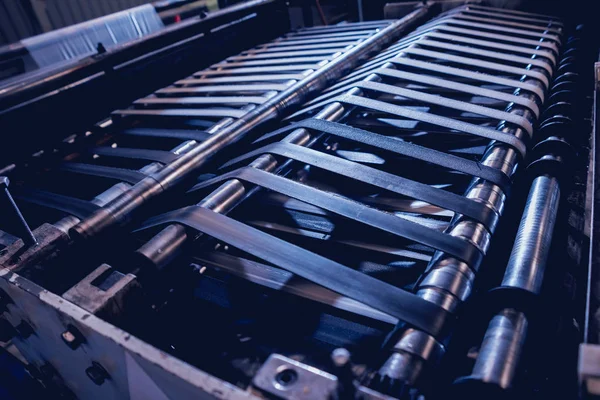 Modern Fabrika Üretim Hattında Otomatik Plastik Torba Üretim Süreci Arka — Stok fotoğraf