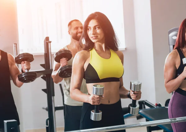 Group Athletic Young Peoples Making Exercise Gym Young Men Women — Stock Photo, Image