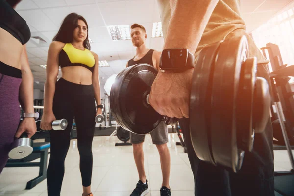 Group Athletic Young Peoples Making Exercise Gym Young Men Women — Stock Photo, Image