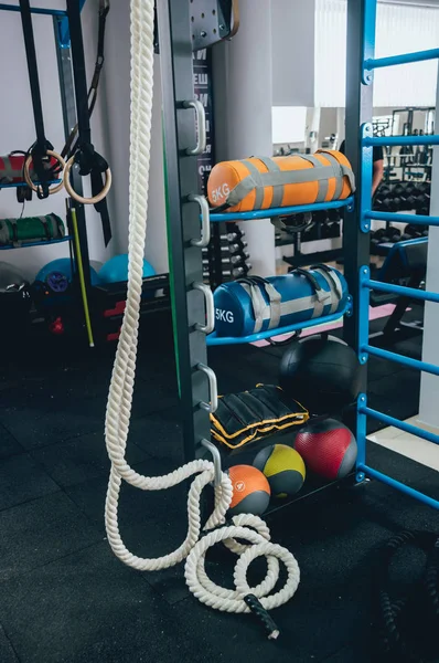 Equipamento Diverso Sala Ginástica Clube Fitness Conceito Aptidão — Fotografia de Stock