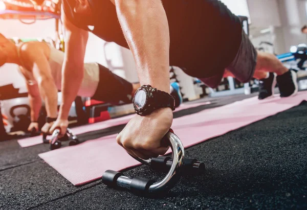 Athletic Young Men Making Exercise Gym Young Men Muscular Body — Stock Photo, Image