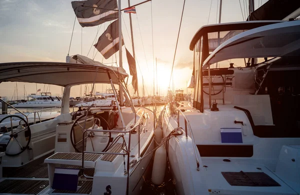 Belle Vue Sur Marina Port Avec Des Yachts Des Bateaux — Photo