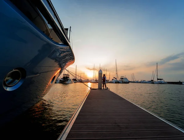 Belle Vue Sur Marina Port Avec Des Yachts Des Bateaux — Photo