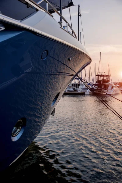 Vue Port Avec Les Détails Des Yachts Beau Ciel Couchant — Photo