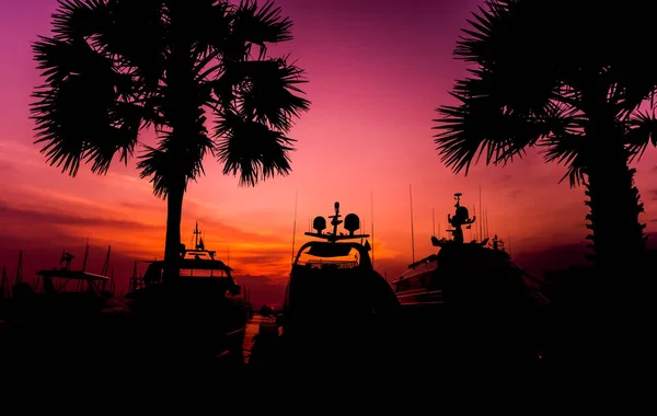 Beautiful Sunset Sky Marina Bay View Harbor Yachts Motorboats Sunset — Stock Photo, Image