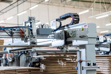 Ahşap zemin fabrikasının üretim hattı, endüstriyel arka plan