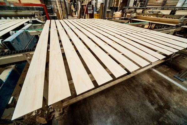 Linea Produzione Fabbrica Pavimenti Legno Sfondo Industriale — Foto Stock