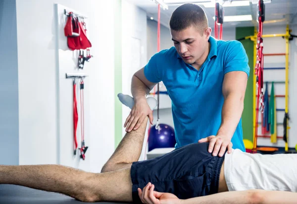 Rehabilitation Therapy Physiotherapist Working Young Male Patient Rehabilitation Center Treatment — Stock Photo, Image