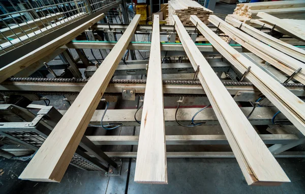 Linea Produzione Fabbrica Pavimenti Legno Sfondo Industriale — Foto Stock