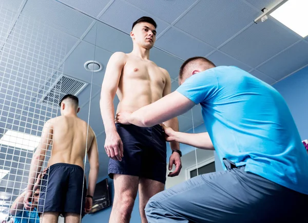 Physiotherapist Working Young Male Patient Rehabilitation Center Treatment — Stock Photo, Image