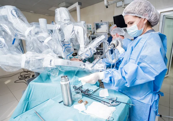 Modern surgical system. Medical robot. Minimally invasive robotic surgery.