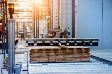 Ahşap zemin fabrikasının üretim hattı, endüstriyel arka plan