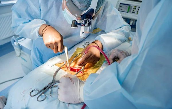 脊髄手術手術装置が付いている手術室の外科医のグループ ラミネクトミー現代の医学的背景 — ストック写真