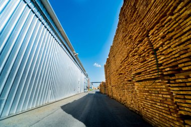 Kereste kuru fırına yüklenmeye hazır. Konteynırlarda odun kuruyor.