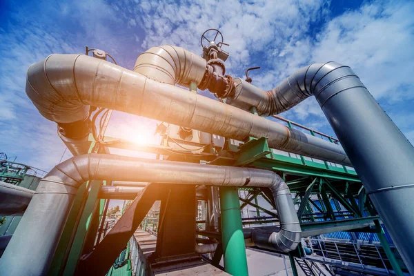 Uitrusting Pijpleiding Olieraffinaderij Industriële Achtergrond — Stockfoto
