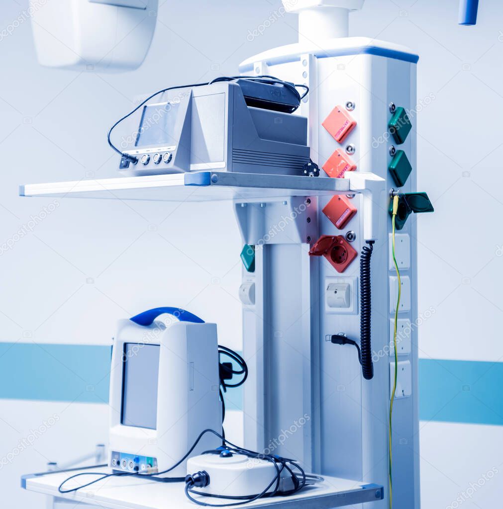 Modern equipment in operating room. Medical devices for neurosurgery