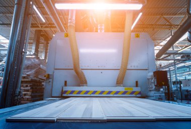 Ahşap zemin fabrikasının üretim hattı, endüstriyel arka plan