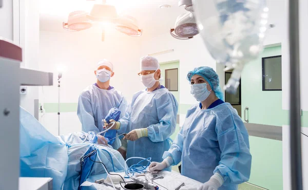 Arthroskopie Operation Orthopäden Teamarbeit Operationssaal Mit Modernen Arthroskopischen Werkzeugen Knie — Stockfoto