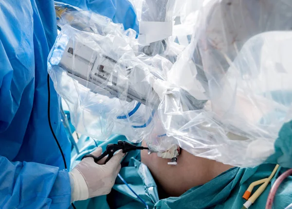 Sistema Cirúrgico Moderno Robô Médico Cirurgia Robótica Minimamente Invasiva Contexto — Fotografia de Stock