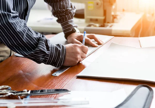 Designer tailor sew seat covers. Man use sewing machine for his work. — Stock Photo, Image