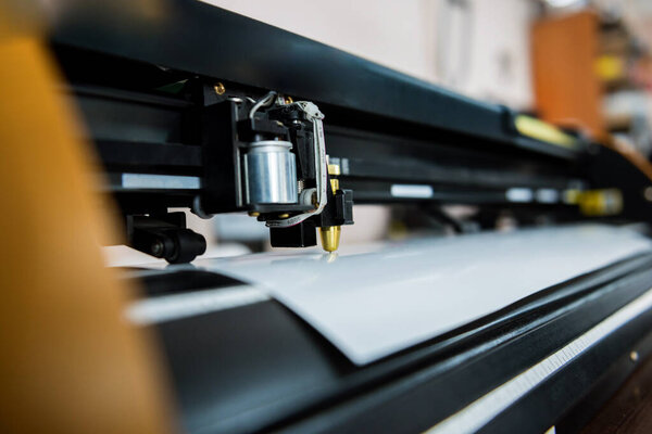 Fabric industry production line. Textile factory. Working tailoring process