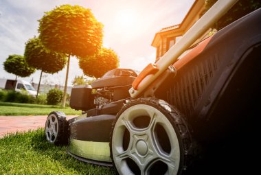 Çim biçme makinesi. Yaz bahçesi