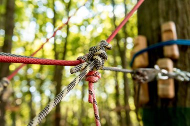 Ormandaki halat parkının ayrıntıları. Macera Yaz Parkı.