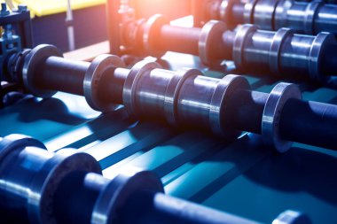 Modern metal fabrikasında metal levha oluşturma makinesi.