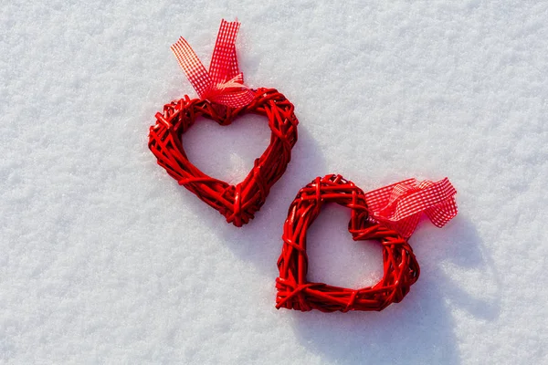 Red Hearts Glittering Snow Vilentine Day Theme Love Symbol Stock Picture