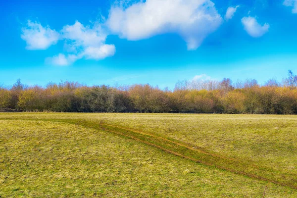 Longa estrada em linha reta em um campo gramado na República Checa, Europa — Fotografia de Stock