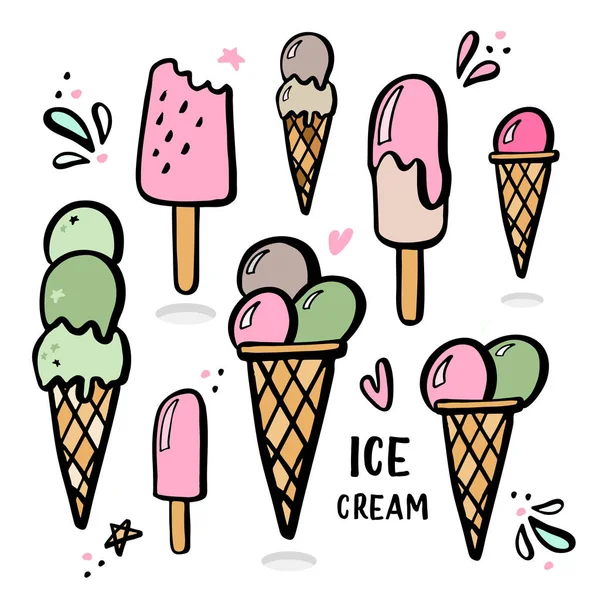 Ilustraciones dibujadas a mano de helado . — Archivo Imágenes Vectoriales
