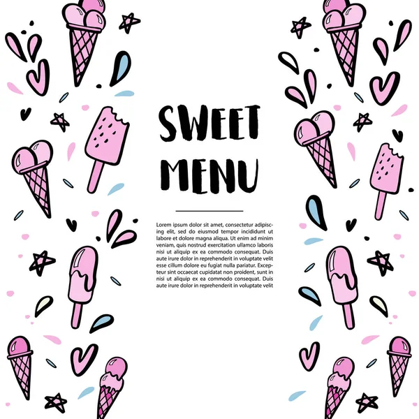 Pattern Hand Drawn Illustrations Ice Cream Space Your Text — Stock Vector