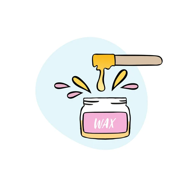 Handgetekende illustratie van cosmetische wax in pot met waxen spatel — Stockvector