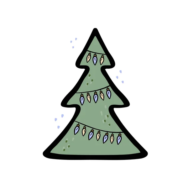 Illustratie van een kerstboom met lamp garland — Stockvector