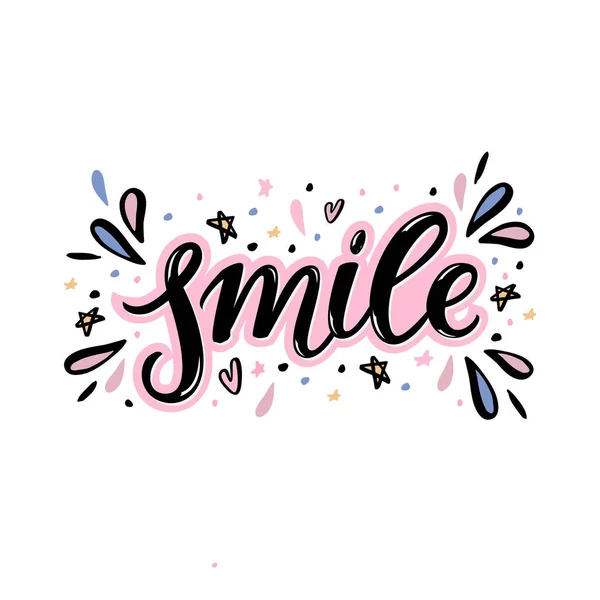 Smile Hand Schriftzug Wort mit handgezeichneten Design-Elementen — Stockvektor