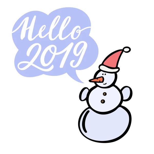 Sneeuwpop met tekstballon. Hand getekende vectorillustratie. — Stockvector