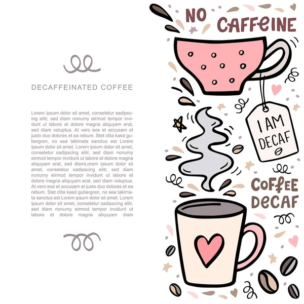 Kaffe handdrawn illustarion med utrymme för din text. Handdrawn vektor bilden med söta kaffekoppar och designelement. — Stock vektor
