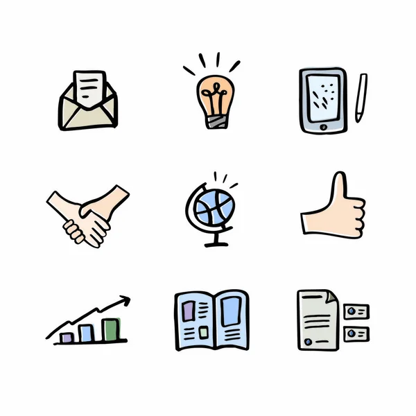 Set di icone disegnate a mano. Oggetti sociali e di comunicazione Vettoriale Stock