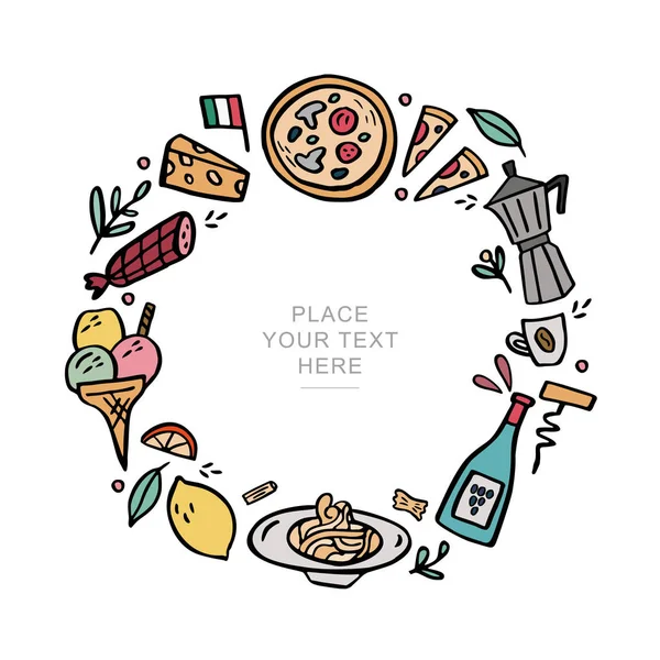 Marco con espacio para su texto con comida italiana tradicional . — Vector de stock